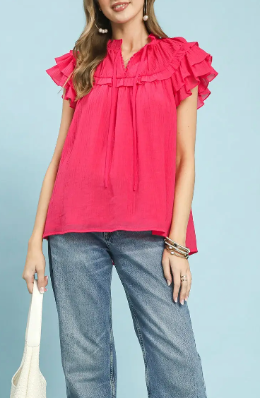 Lovely Lady Ruffle Top in Fuchsia