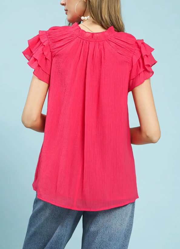 Lovely Lady Ruffle Top in Fuchsia