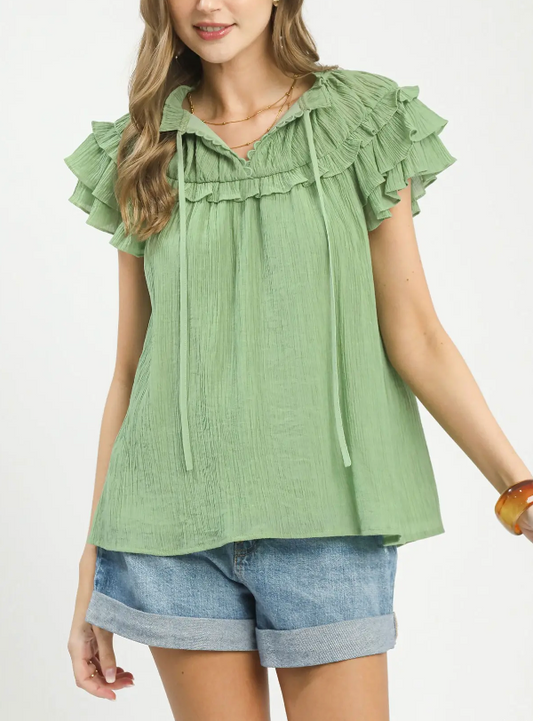 Lovely Lady Ruffle Top in Sage