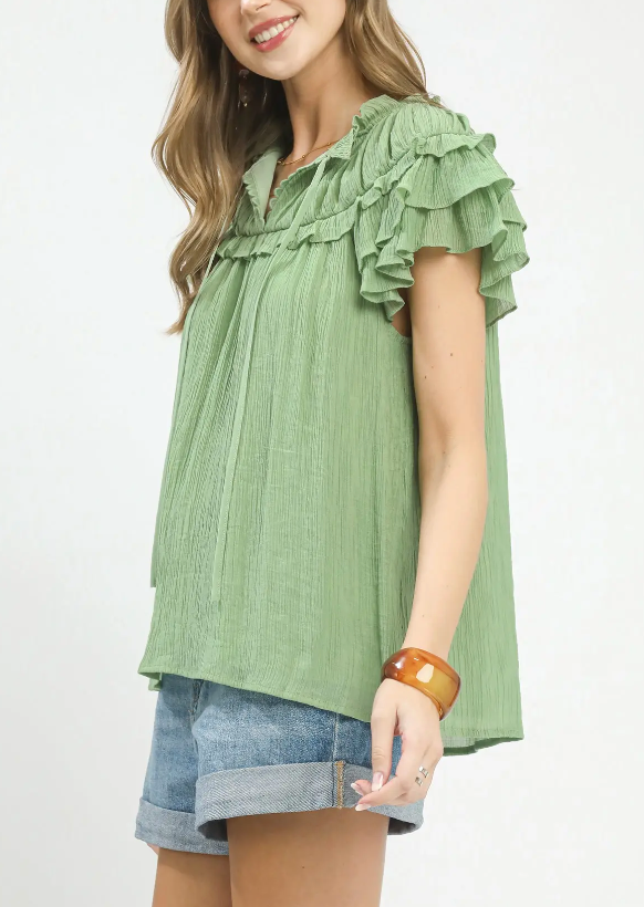 Lovely Lady Ruffle Top in Sage