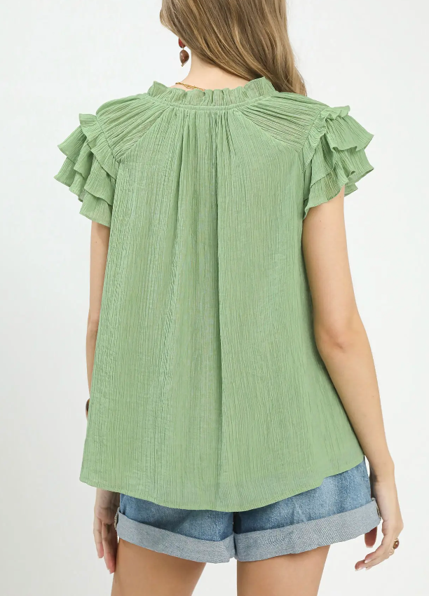 Lovely Lady Ruffle Top in Sage