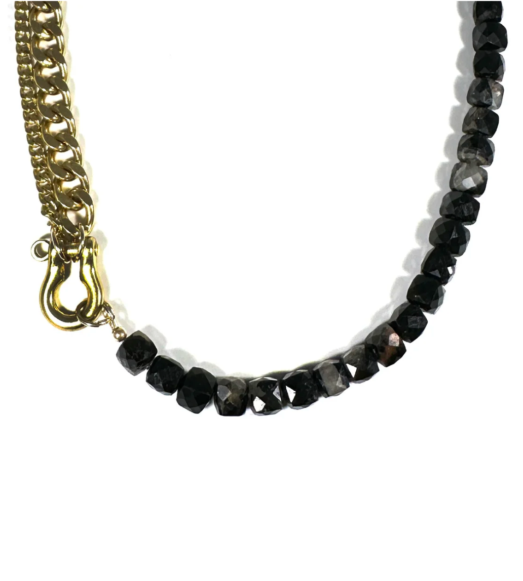Rachel Nathan Shackle Duo: Black Tourmaline Cube Necklace