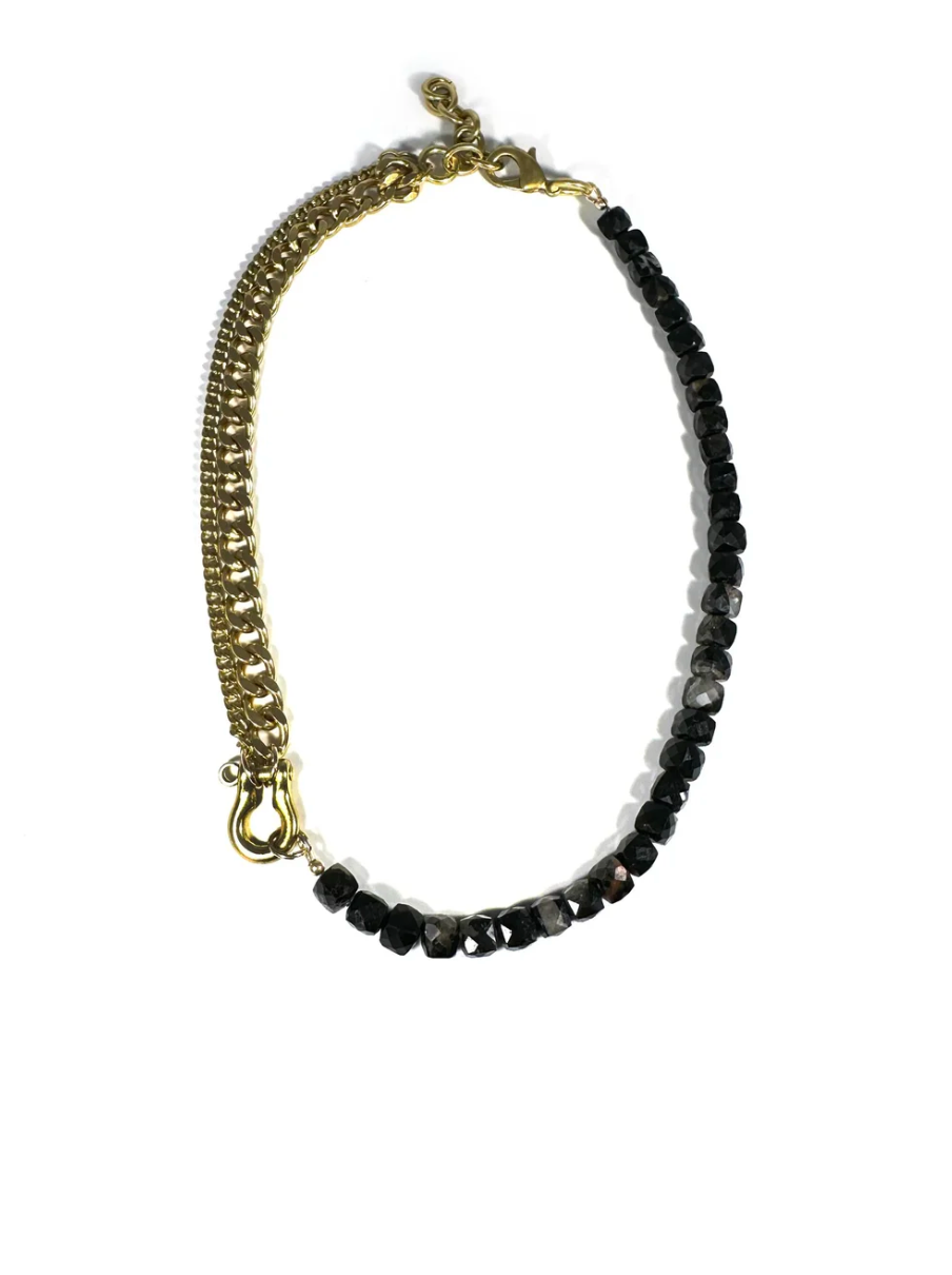 Rachel Nathan Shackle Duo: Black Tourmaline Cube Necklace
