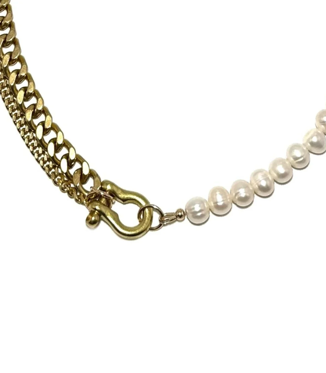 Rachel Nathan Shackle Duo Pearl Necklace
