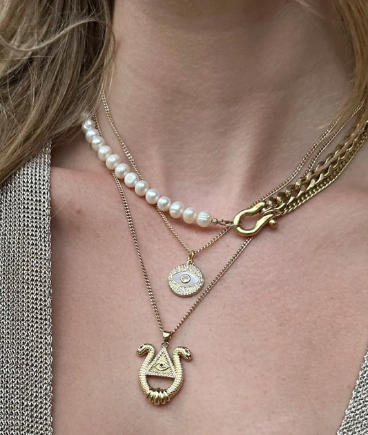Rachel Nathan Shackle Duo Pearl Necklace