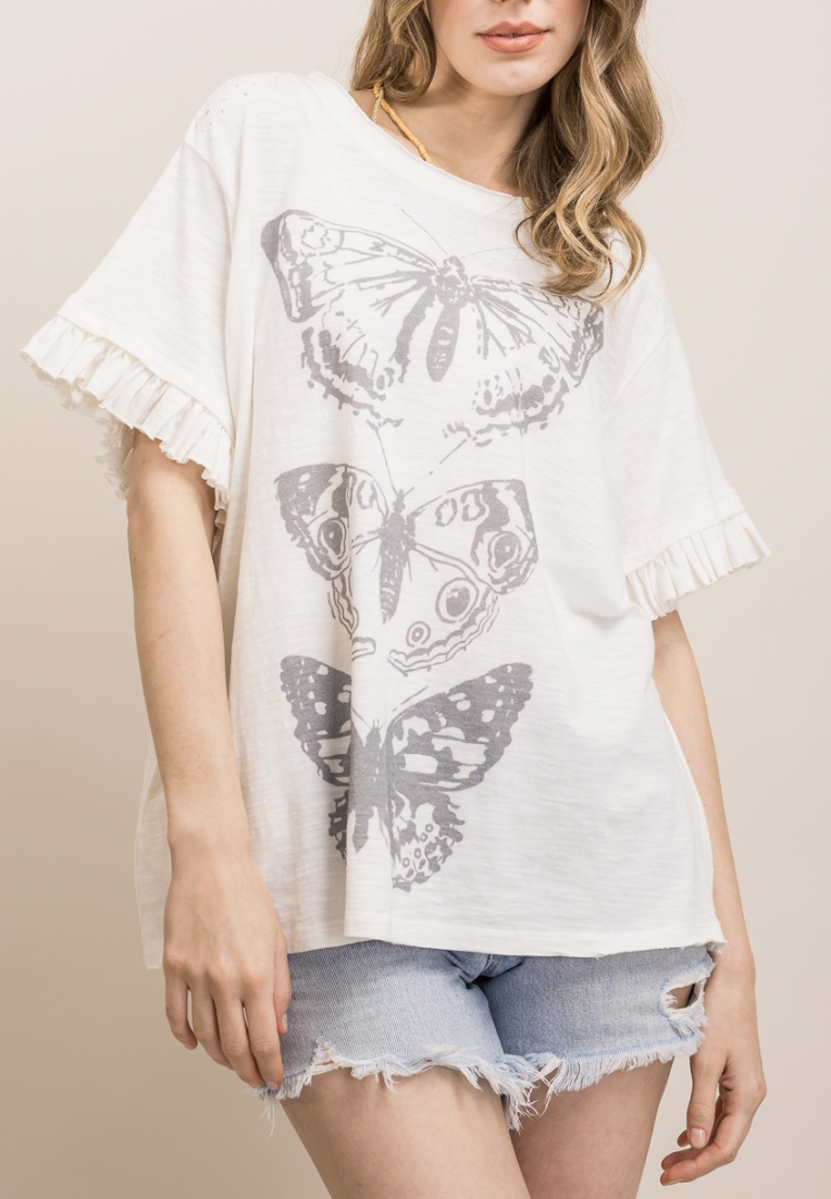 Beauty in Butterflies Top in Off-White