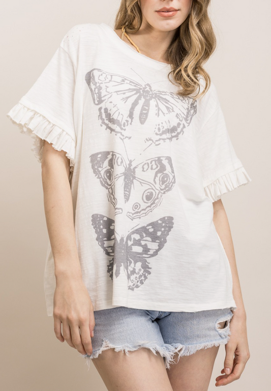 Beauty in Butterflies Top in Off-White