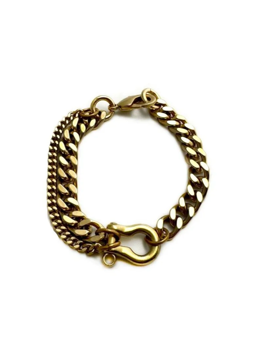 Rachel Nathan Brass Shackle Duo Bracelet