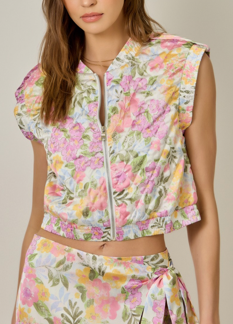 Soft Florals Quilted Vest Style Top