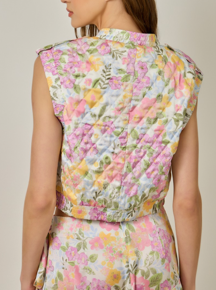 Soft Florals Quilted Vest Style Top