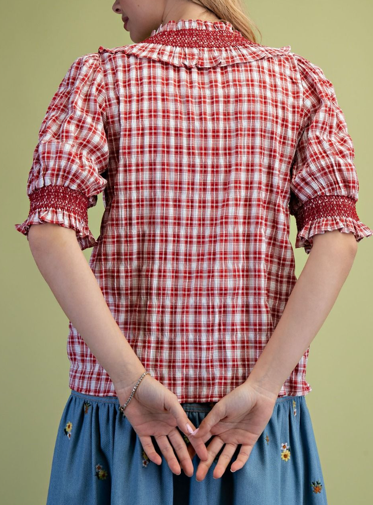 Smiles and Sunshine Plaid Top in Red