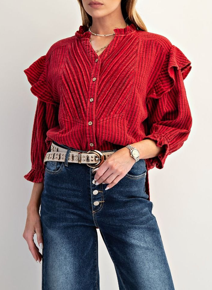 Free Feeling Striped Top in Scarlet
