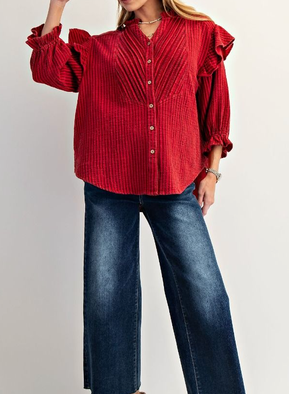Free Feeling Striped Top in Scarlet