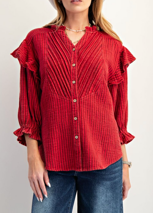 Free Feeling Striped Top in Scarlet