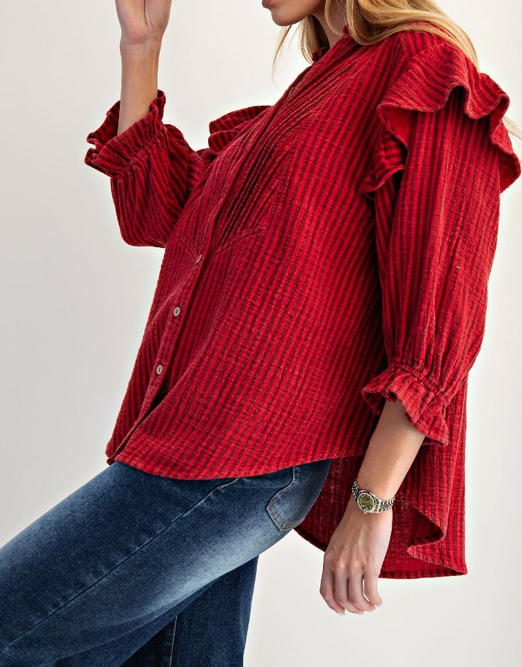 Free Feeling Striped Top in Scarlet