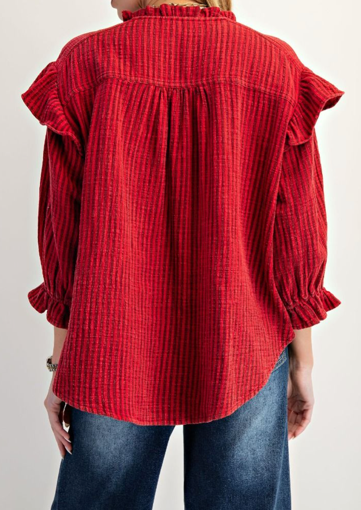 Free Feeling Striped Top in Scarlet