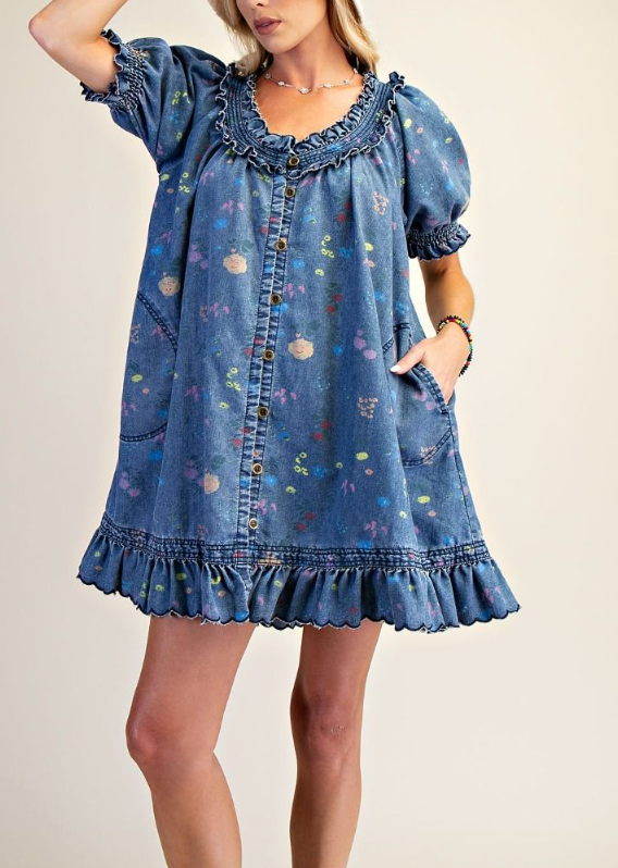 Sweet Surprise Printed Denim Dress