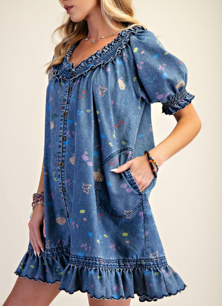 Sweet Surprise Printed Denim Dress