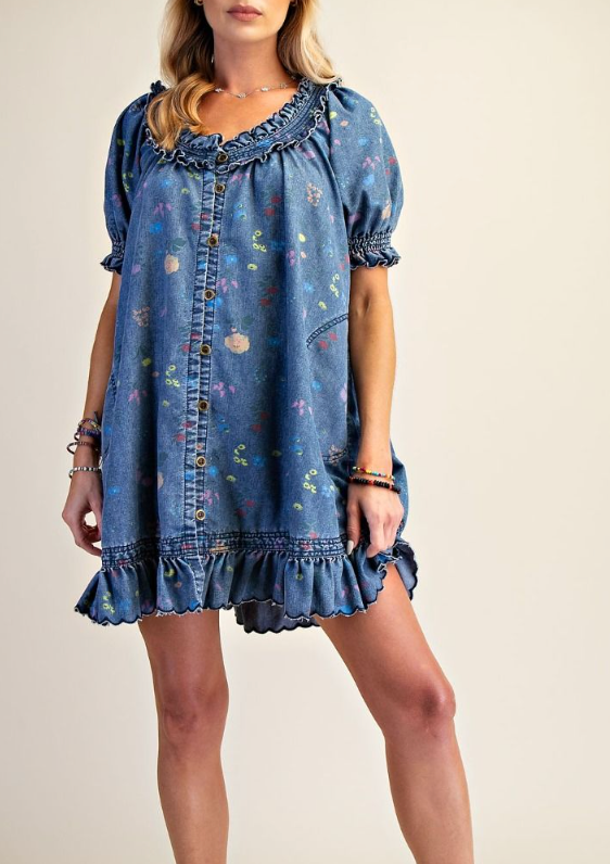 Sweet Surprise Printed Denim Dress