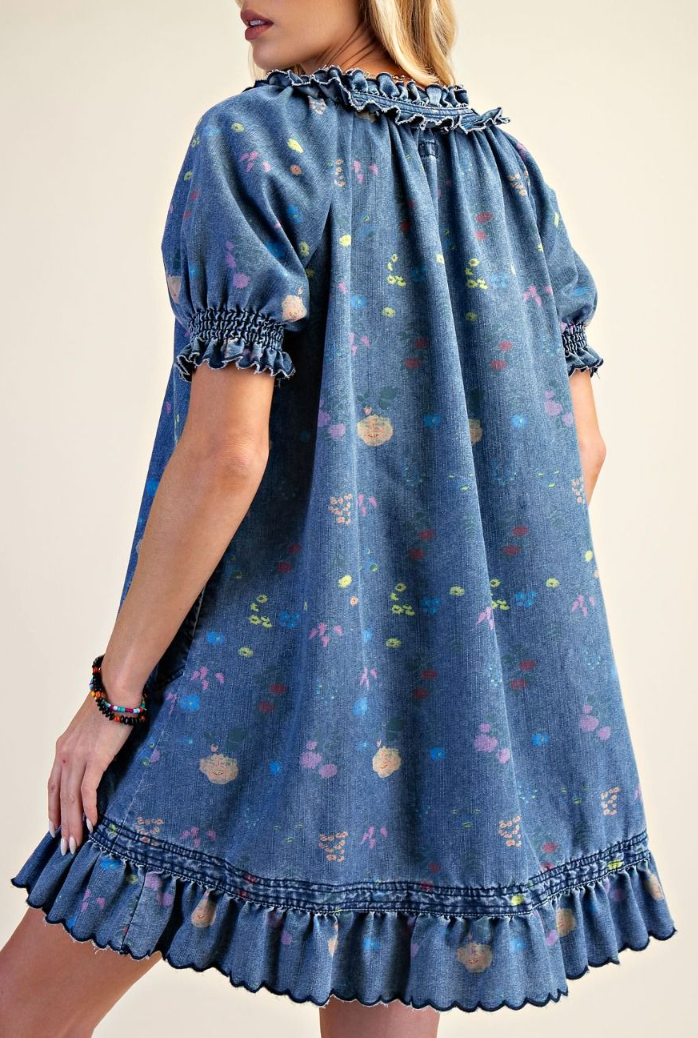 Sweet Surprise Printed Denim Dress