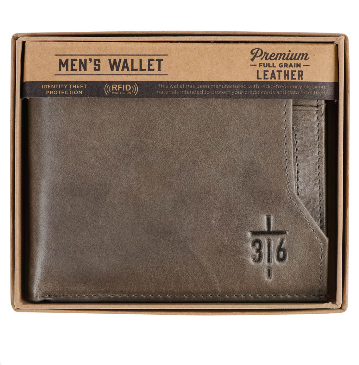 John 3:16 Cross Taupe Wallet for Men