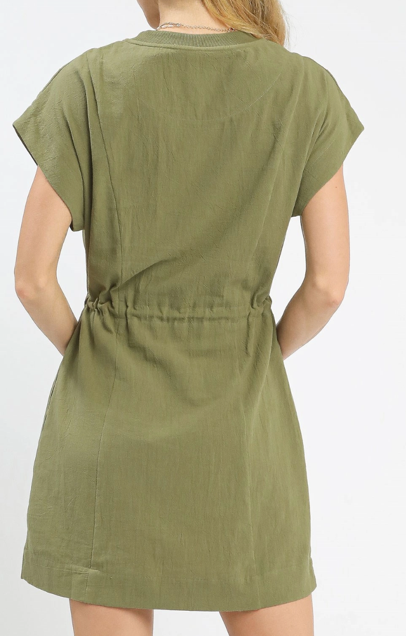 Casual Flow Floral Embroidered Dress in Olive