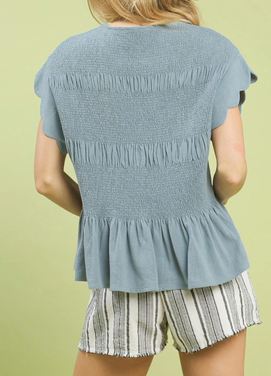 Days Ahead Smocked Top in Steel Blue