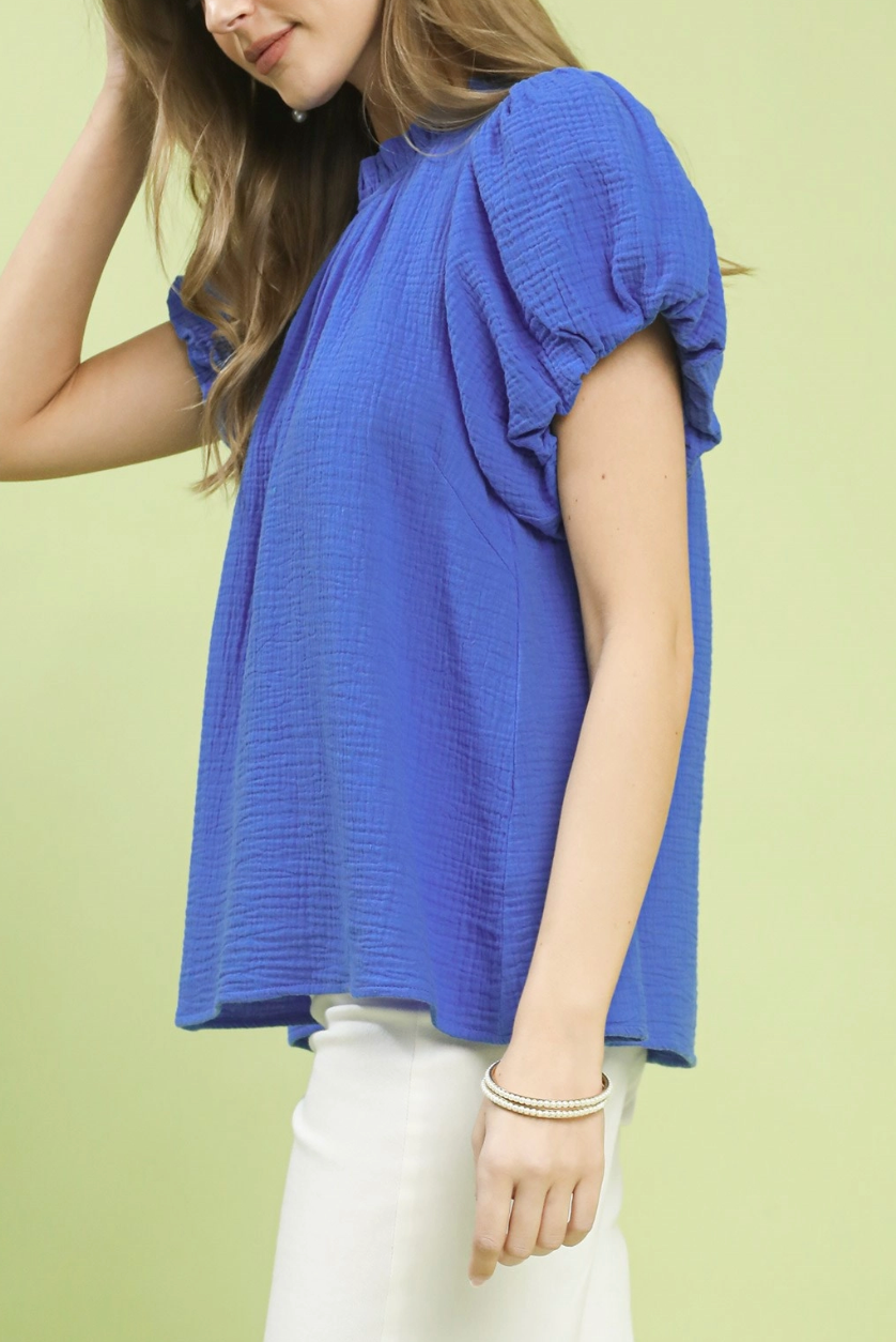 Charmed Affair Gauze Top in Blue