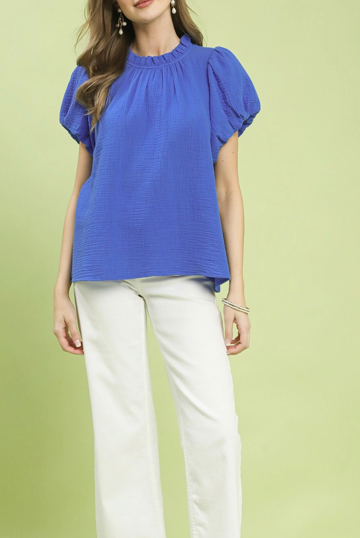 Charmed Affair Gauze Top in Blue
