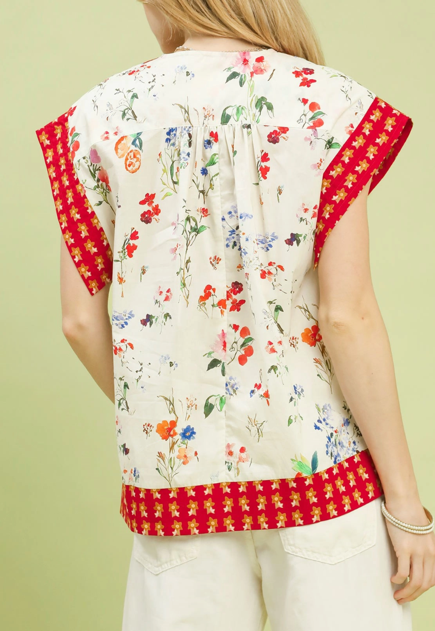 Blessed Blooms Floral Top with Red