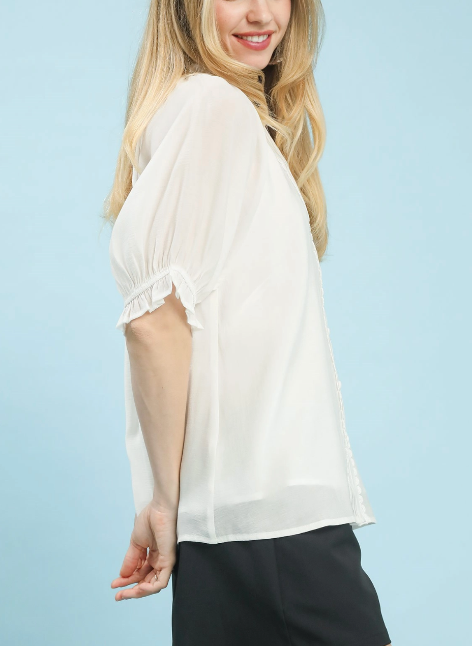 City Poise Lace Trim Top in Off-White