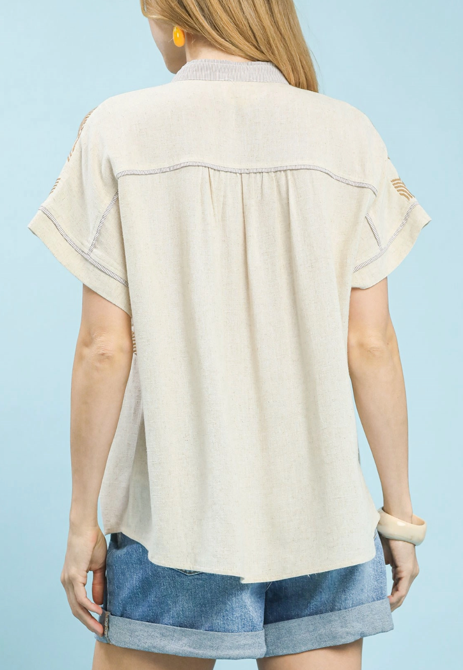 Bayside Breeze Embroidered Oatmeal Top