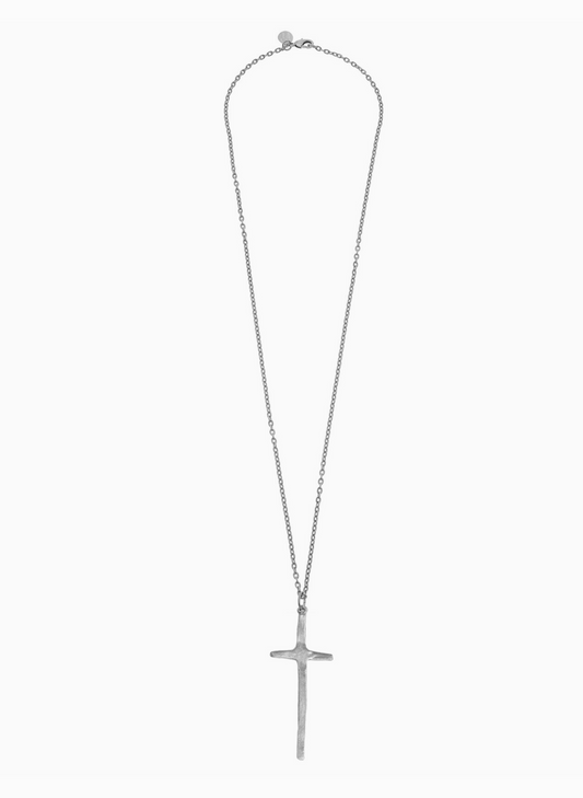 Susan Shaw Silver Elongated Cross Long Necklace