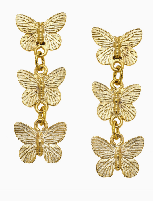 Susan Shaw Three Drop Butterfly Gold Earrings
