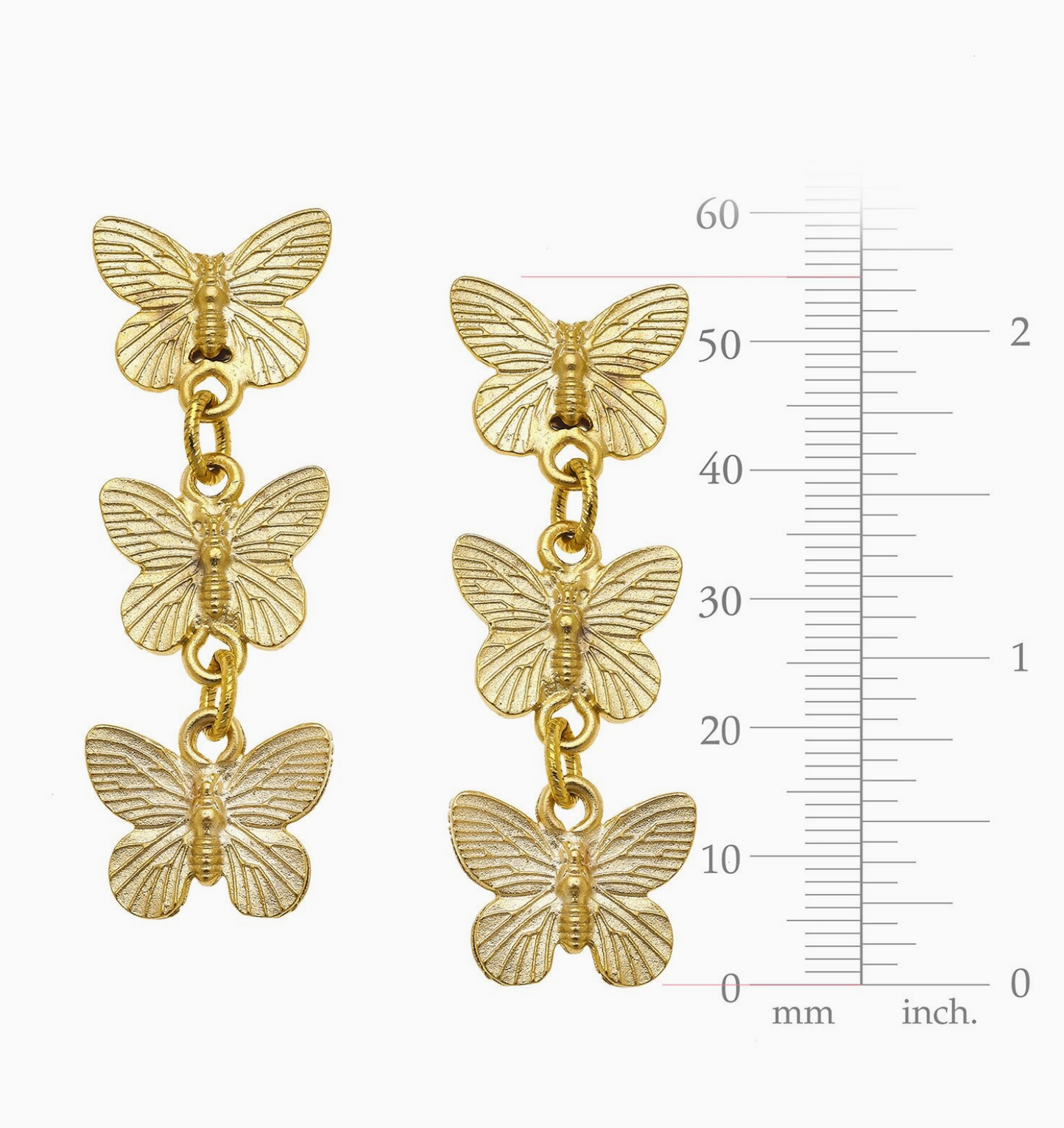 Susan Shaw Three Drop Butterfly Gold Earrings