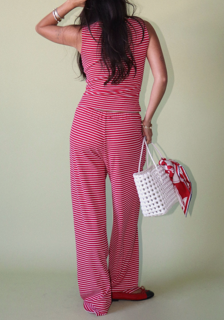 Radiant in Red Striped Pant Set