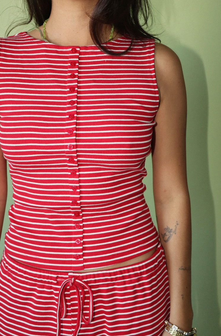 Radiant in Red Striped Pant Set