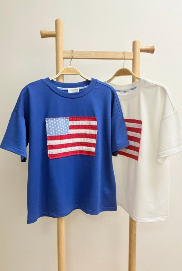 American Flag and Lace Tee in Royal Blue