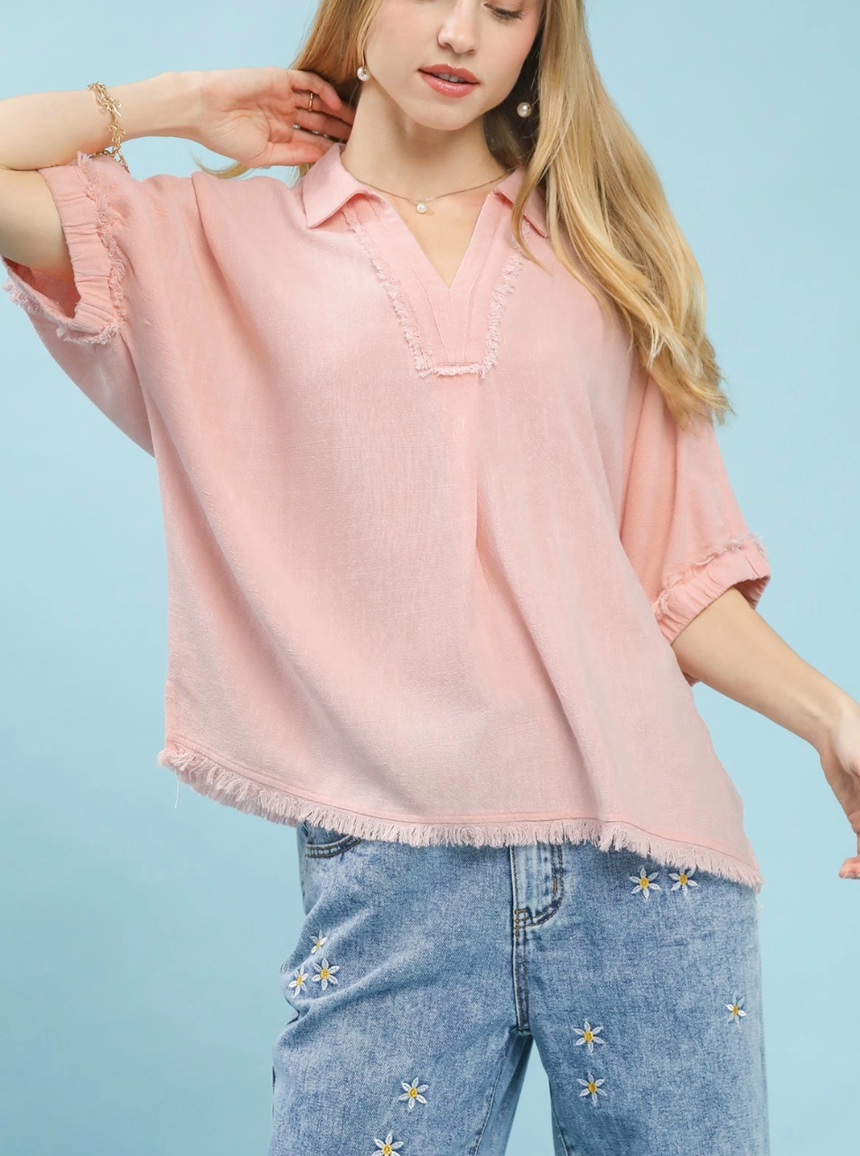 Essential Linen Top in Lt. Pink