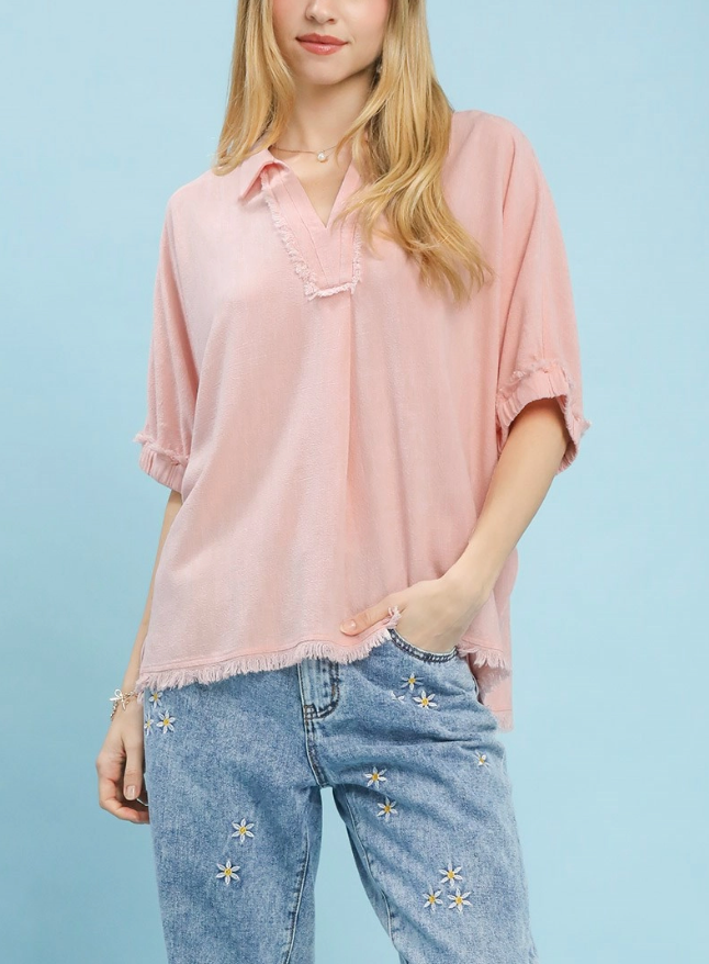 Essential Linen Top in Lt. Pink