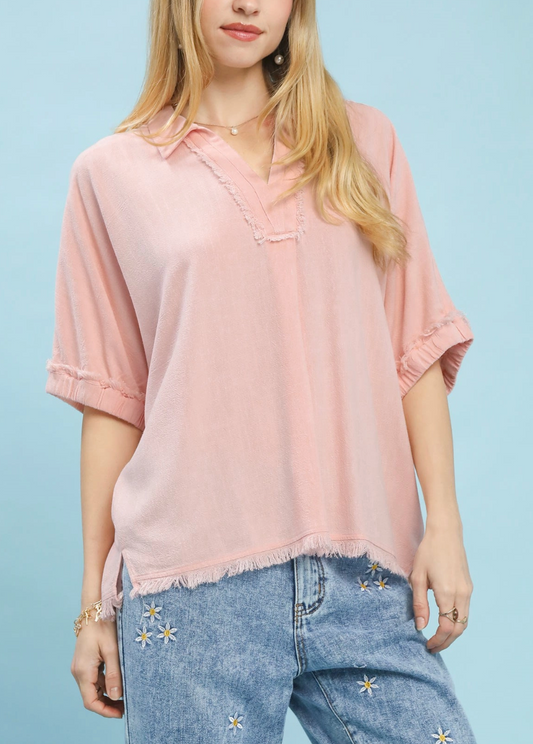 Essential Linen Top in Lt. Pink