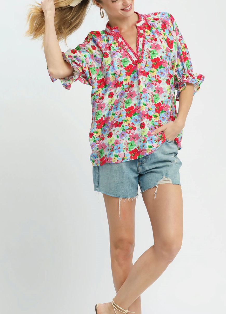 Floral Garden Top in Red Mix