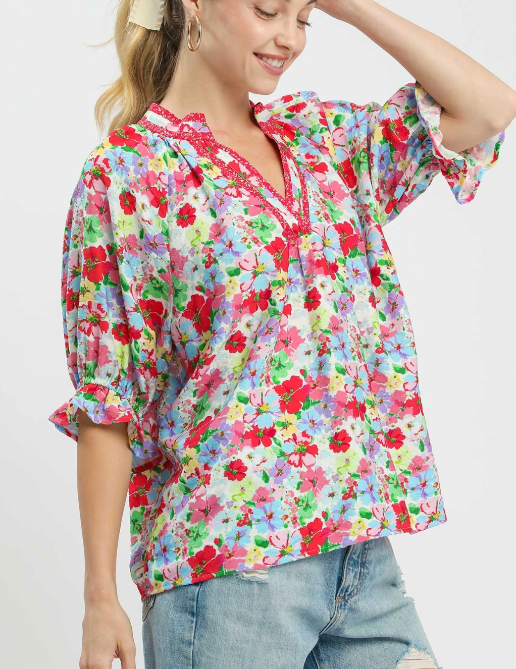 Floral Garden Top in Red Mix