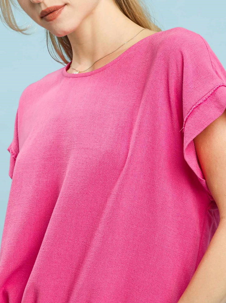 Daydream Linen Drawstring Top in Pink