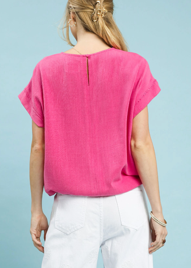Daydream Linen Drawstring Top in Pink
