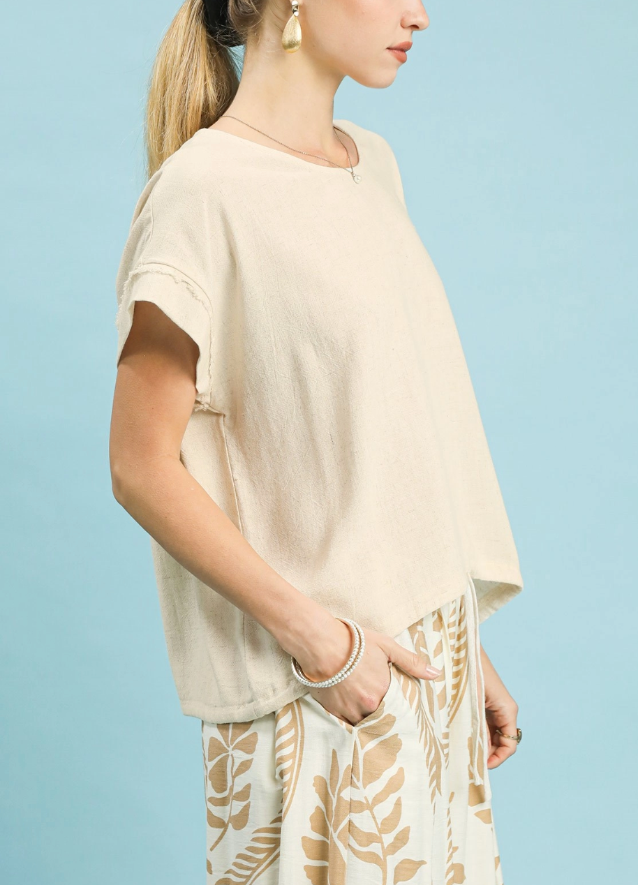Daydream Linen Drawstring Top in Pink