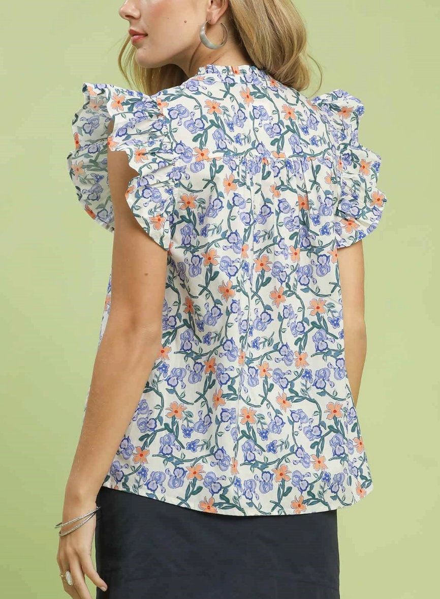 Flirty Flowers Ruffle Sleeve Top