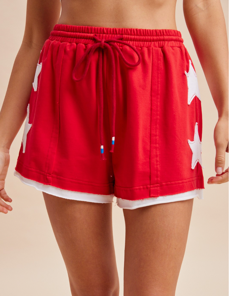 Oh My Stars Drawstring Shorts in Red