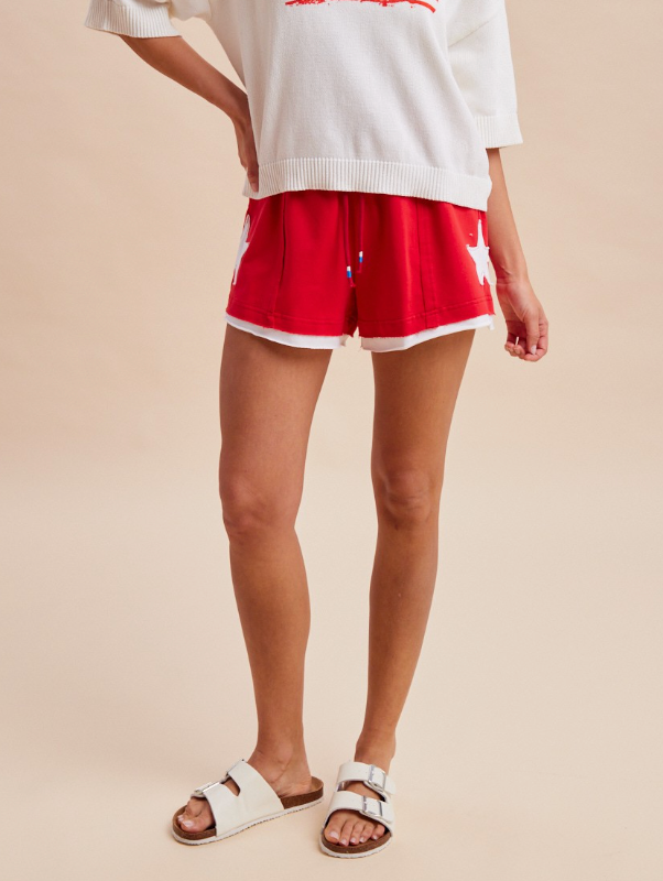 Oh My Stars Drawstring Shorts in Red