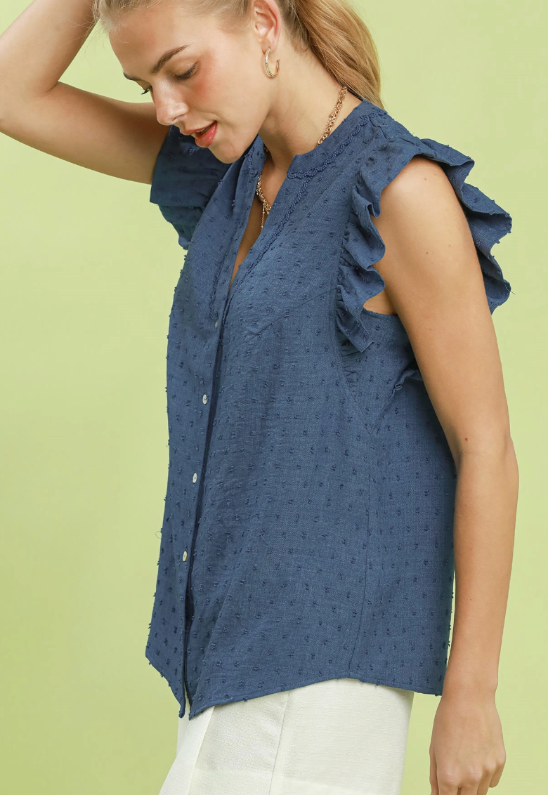 Sweet Retreat Swiss Dot Top in Denim